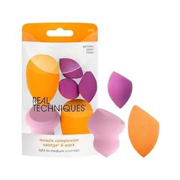 Real Techniques Miracle Complexion Assorted Beauty Sponges Makeup Blender, For Blending & Sculpting, Full Coverage, Professional Makeup Tool, Cruelty Free, Vegan, Latex Free, 6 Piece Sponge Set